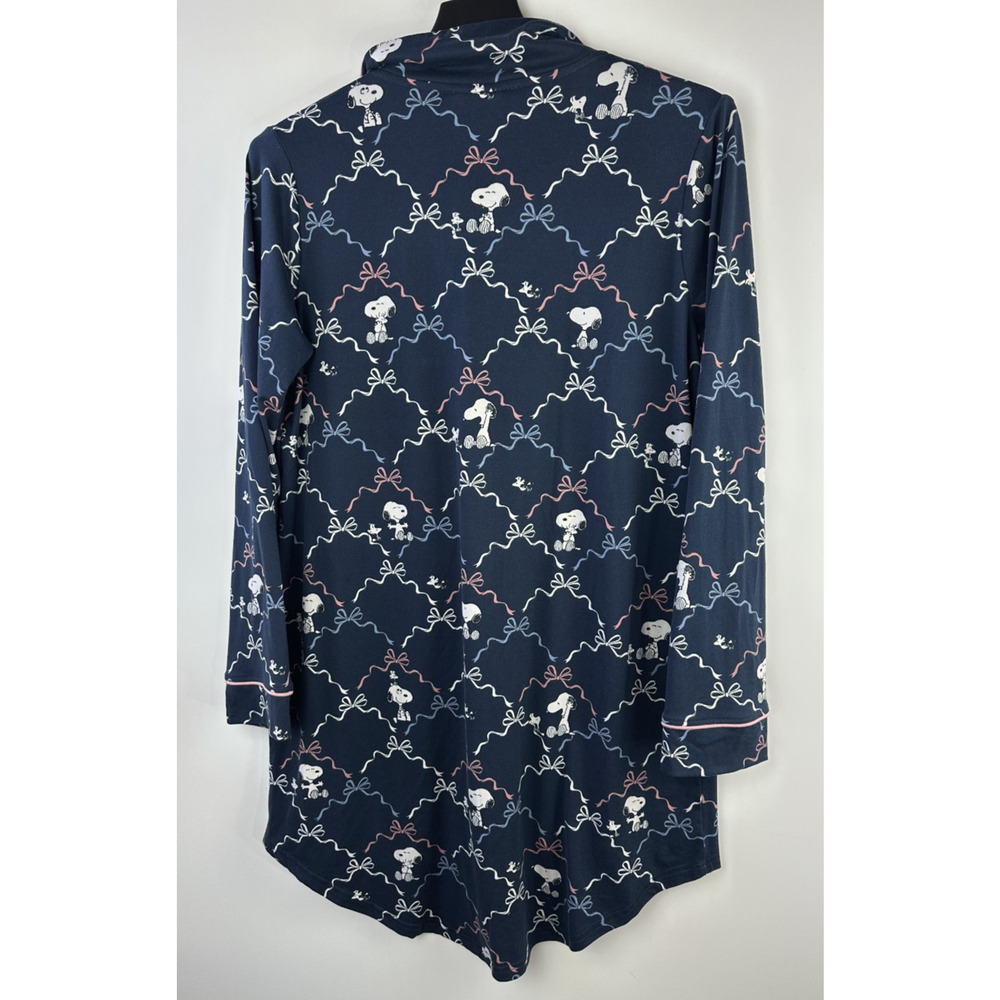 munki munki x Peanuts Sleep Shirt Dress Snoopy Print Navy Blue Button Medium - Picture 9 of 10
